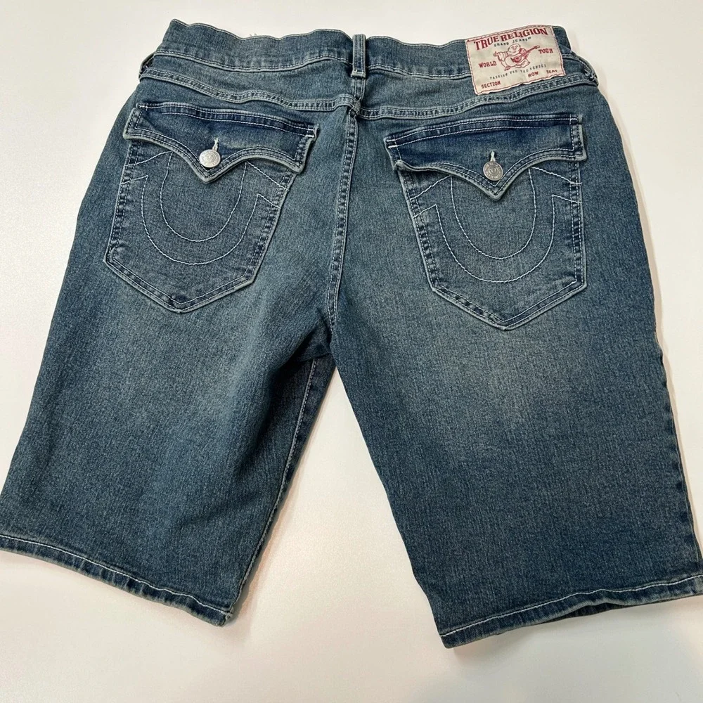 True Religion Ricky Relaxed Straight Denim Shorts Mens 32 Blue Jean Flap Pocket